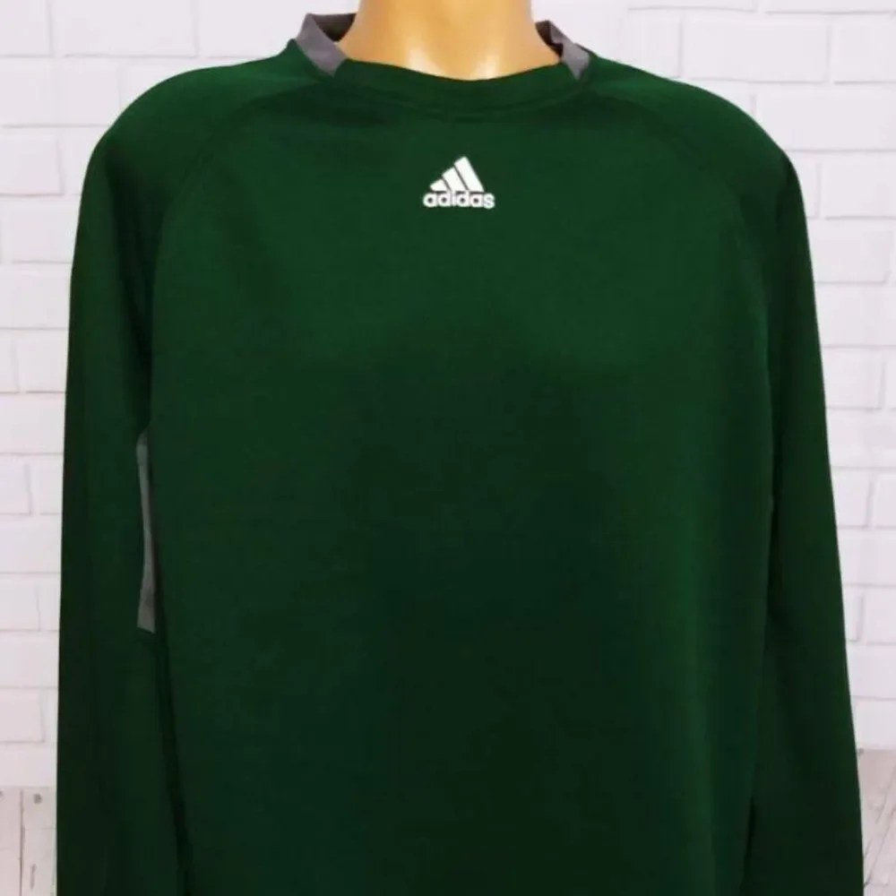 Adidas Sweatshirt Pullover Long Sleeve Green Gray Crew Neck Logo Large